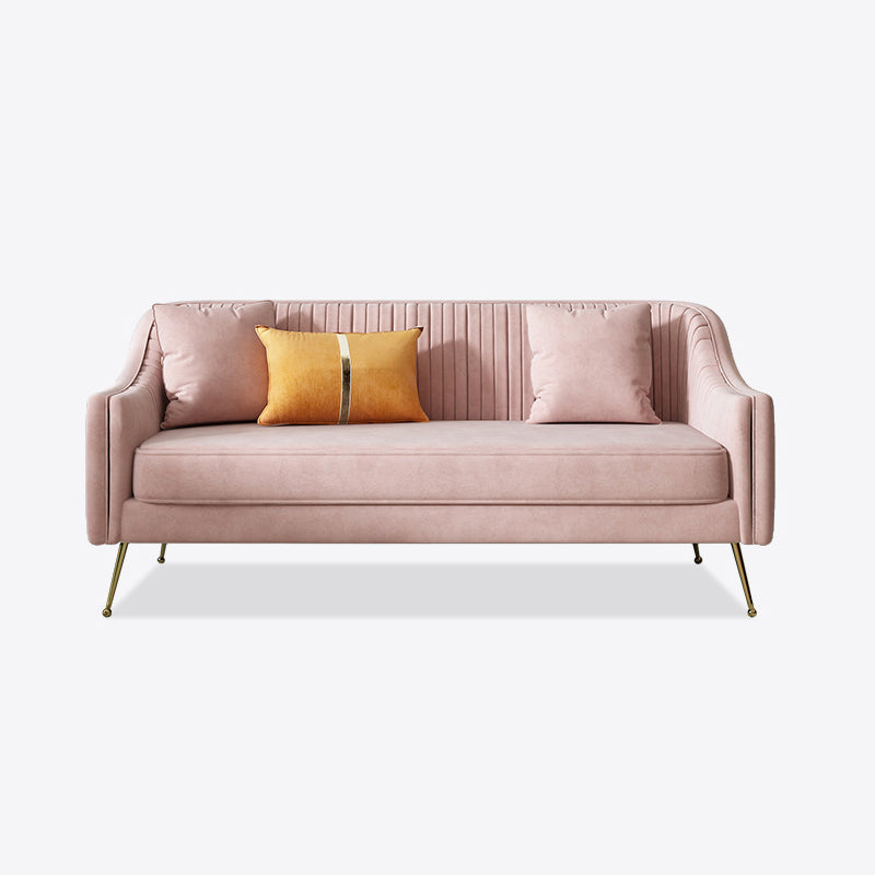 Mid-Century Modern 32.5"H Velvet Couch Sewn Pillow Back Sofa Clearhalo 'furn' 'furn_sofas' 'Furniture' 'furniture_sofas' 'Living Room Furniture' 'Sofa' 'sofas' 4882617