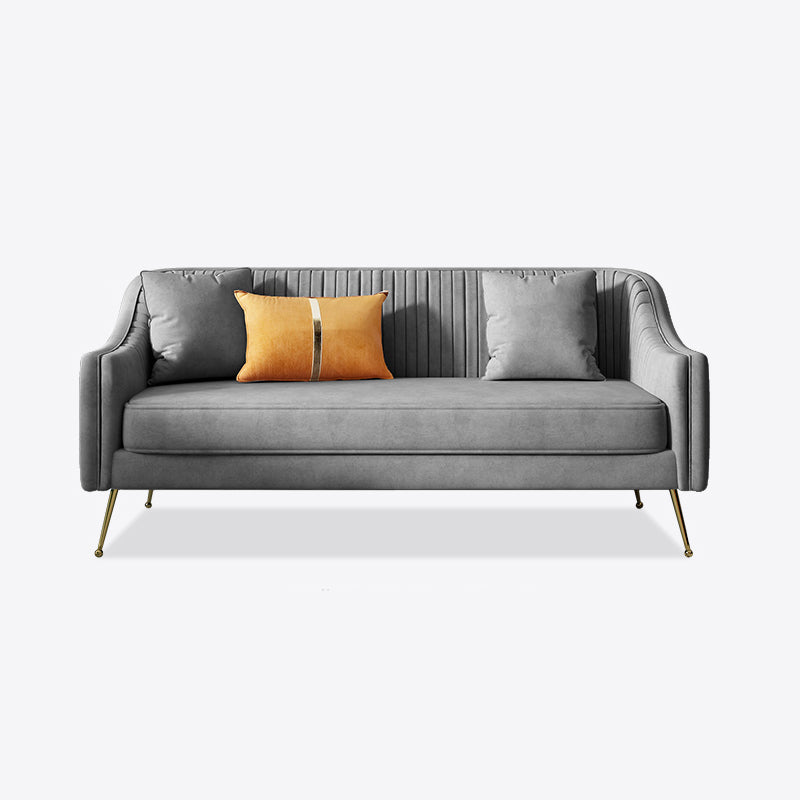 Mid-Century Modern 32.5"H Velvet Couch Sewn Pillow Back Sofa Grey Clearhalo 'furn' 'furn_sofas' 'Furniture' 'furniture_sofas' 'Living Room Furniture' 'Sofa' 'sofas' 4882618