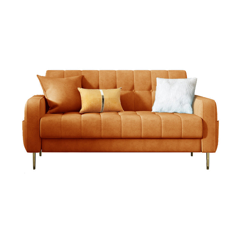 Mid-century Modern Velvet Square Arm Sofa 30.31" High Tufted Back Couch Orange Clearhalo 'furn' 'furn_sofas' 'Furniture' 'furniture_sofas' 'Living Room Furniture' 'Sofa' 'sofas' 4882630