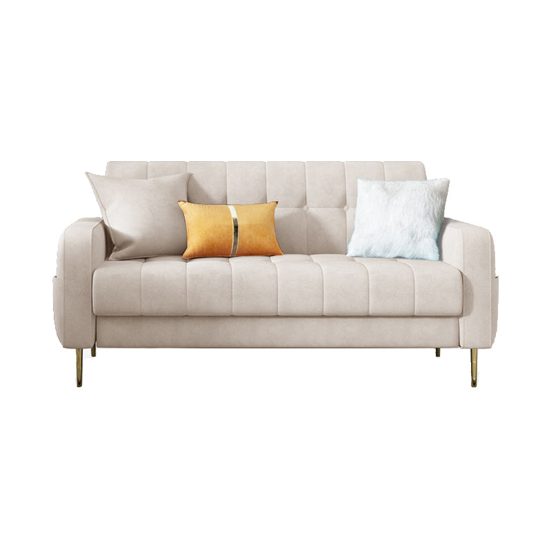 Mid-century Modern Velvet Square Arm Sofa 30.31" High Tufted Back Couch Off-White Clearhalo 'furn' 'furn_sofas' 'Furniture' 'furniture_sofas' 'Living Room Furniture' 'Sofa' 'sofas' 4882637