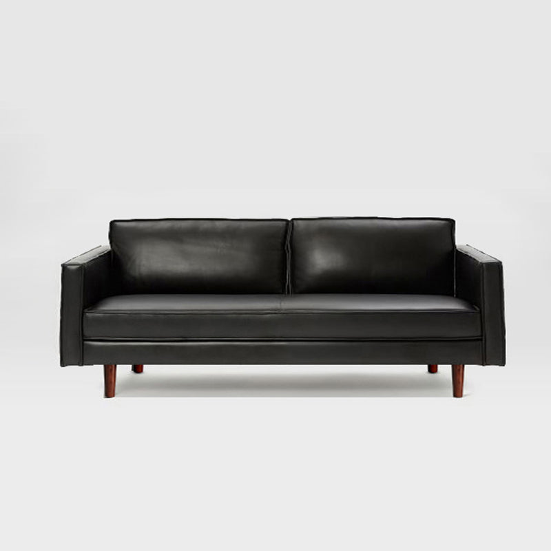 Faux Leather 85"High Square Arm Loose Back Standard Sofa with Pillows 88"L x 33.5"W x 33.5"H Black Clearhalo 'furn' 'furn_sofas' 'Furniture' 'furniture_sofas' 'Living Room Furniture' 'Sofa' 'sofas' 4882667