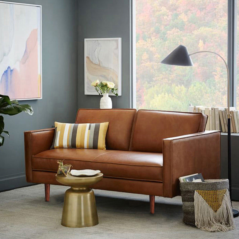 Faux Leather 85"High Square Arm Loose Back Standard Sofa with Pillows 59"L x 33"W x 33"H Camel Clearhalo 'furn' 'furn_sofas' 'Furniture' 'furniture_sofas' 'Living Room Furniture' 'Sofa' 'sofas' 4882668