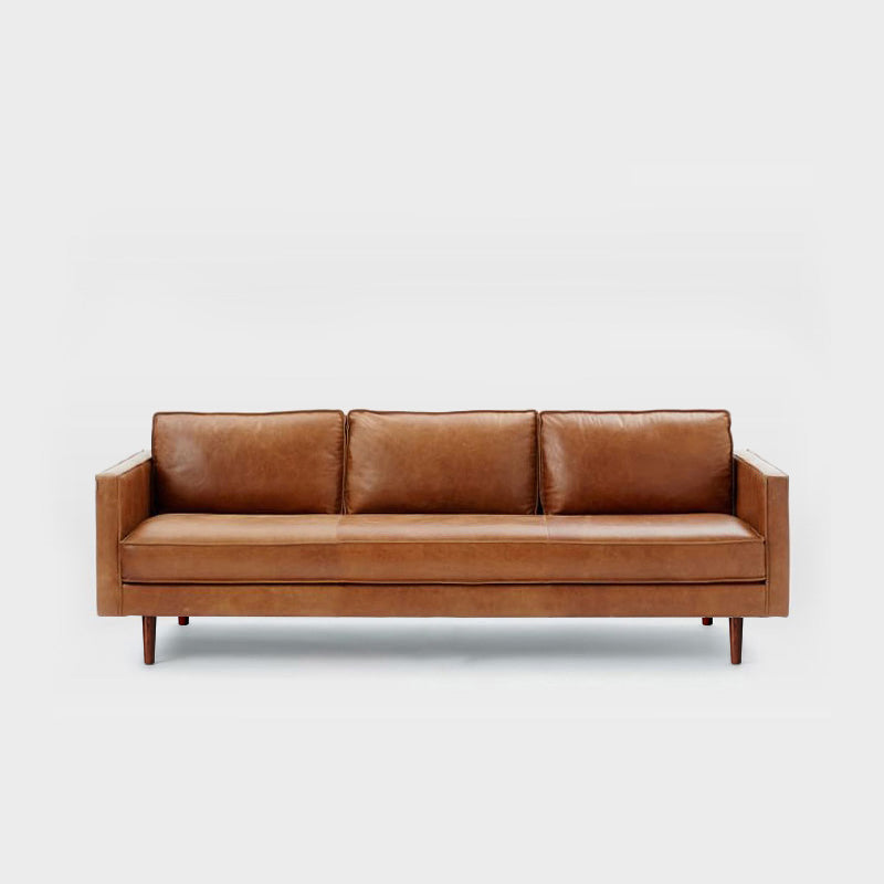 Faux Leather 85"High Square Arm Loose Back Standard Sofa with Pillows Clearhalo 'furn' 'furn_sofas' 'Furniture' 'furniture_sofas' 'Living Room Furniture' 'Sofa' 'sofas' 4882676