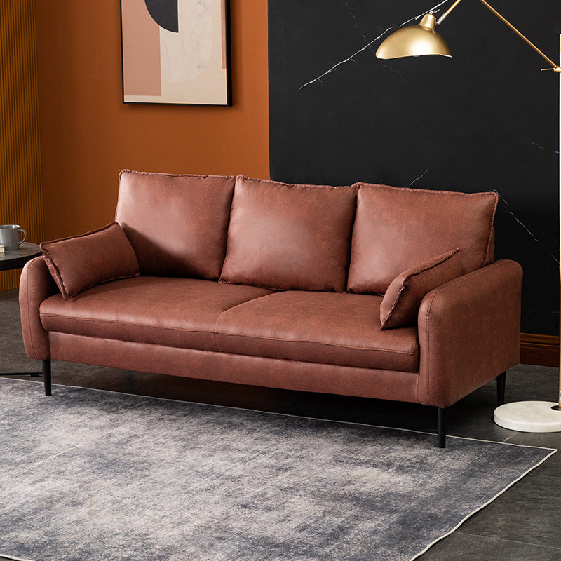 Contemporary Pillow Back Couch Square Arm Leather Sofa for Living Room Red Clearhalo 'furn' 'furn_sofas' 'Furniture' 'furniture_sofas' 'Living Room Furniture' 'Sofa' 'sofas' 4882686