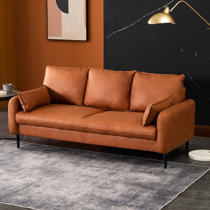Contemporary Pillow Back Couch Square Arm Leather Sofa for Living Room Orange Clearhalo 'furn' 'furn_sofas' 'Furniture' 'furniture_sofas' 'Living Room Furniture' 'Sofa' 'sofas' 4882694