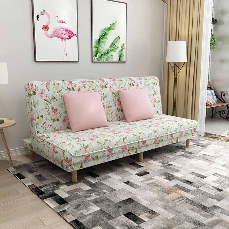 Fabric Adjustable Sleeper Sofa Split Back 59"/66.93"/70.87" Wide Armless Sofa Bed Pink Green Clearhalo 'furn' 'furn_sofas' 'Furniture' 'furniture_sofas' 'Living Room Furniture' 'Sofa' 'sofas' 4882745