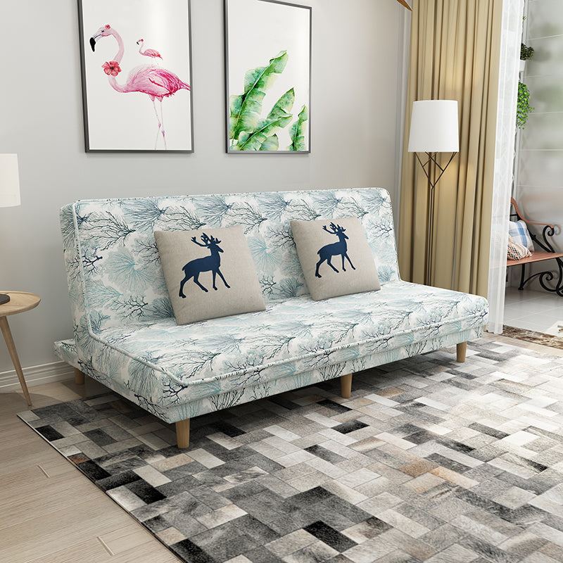 Fabric Adjustable Sleeper Sofa Split Back 59"/66.93"/70.87" Wide Armless Sofa Bed Blue-White Clearhalo 'furn' 'furn_sofas' 'Furniture' 'furniture_sofas' 'Living Room Furniture' 'Sofa' 'sofas' 4882759