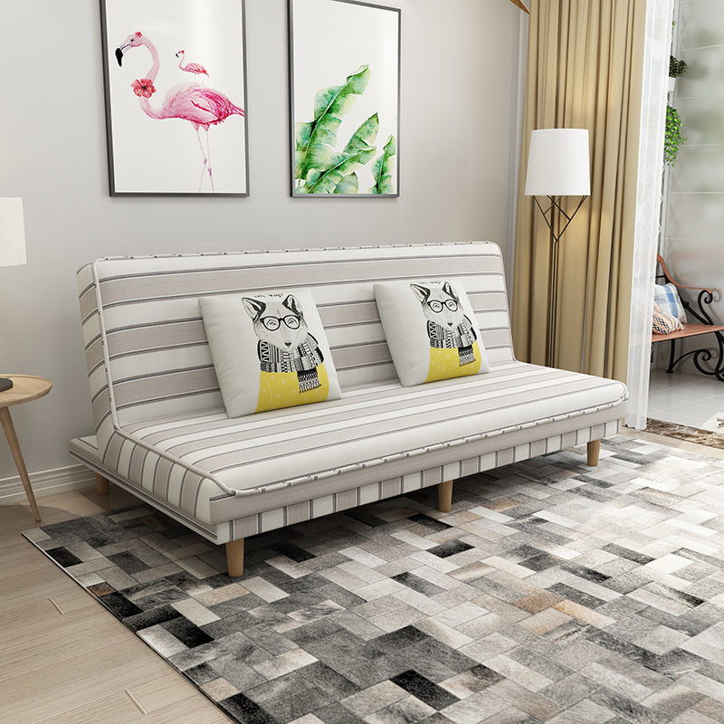 Fabric Adjustable Sleeper Sofa Split Back 59"/66.93"/70.87" Wide Armless Sofa Bed Gray White Striped Clearhalo 'furn' 'furn_sofas' 'Furniture' 'furniture_sofas' 'Living Room Furniture' 'Sofa' 'sofas' 4882760