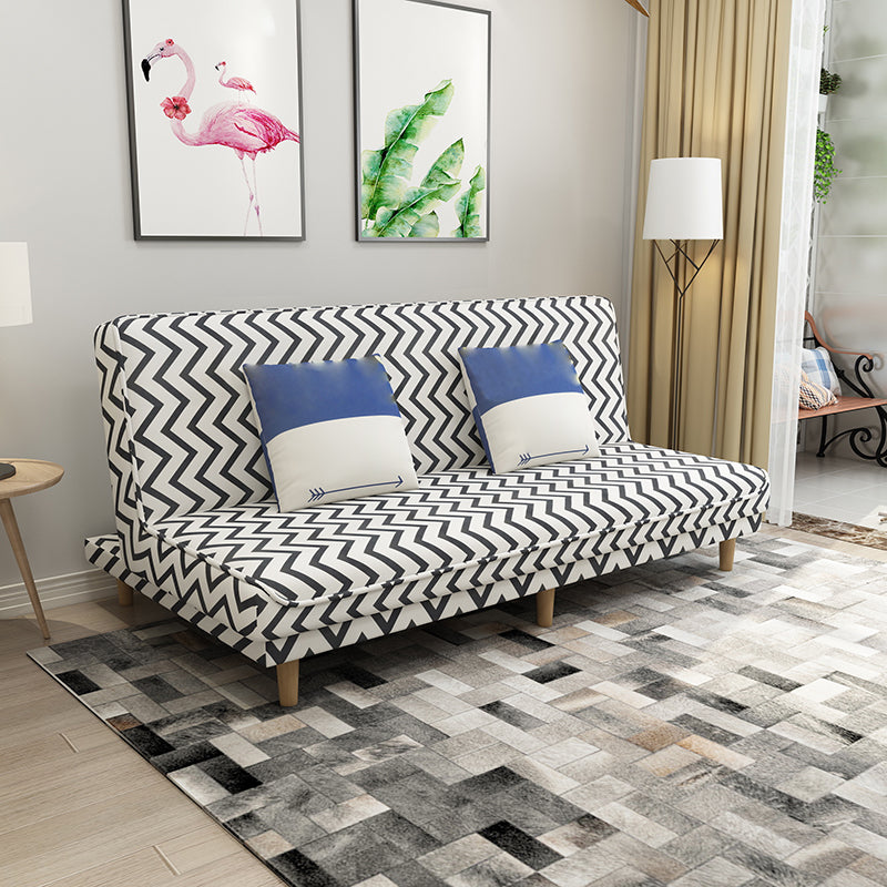 Fabric Adjustable Sleeper Sofa Split Back 59"/66.93"/70.87" Wide Armless Sofa Bed Black White Wavy Striped Clearhalo 'furn' 'furn_sofas' 'Furniture' 'furniture_sofas' 'Living Room Furniture' 'Sofa' 'sofas' 4882771