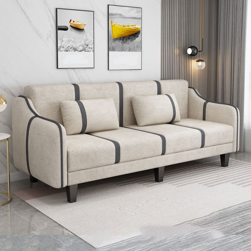 Split-Back Sleeper Sofa Extra Long 29.53" High Faux Leather/Linen/Velvet Sofa Off-White Clearhalo 'furn' 'furn_sofas' 'Furniture' 'furniture_sofas' 'Living Room Furniture' 'Sofa' 'sofas' 4882815