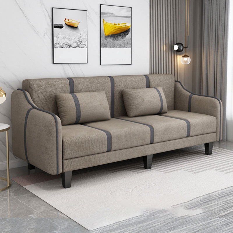 Split-Back Sleeper Sofa Extra Long 29.53" High Faux Leather/Linen/Velvet Sofa Khaki Clearhalo 'furn' 'furn_sofas' 'Furniture' 'furniture_sofas' 'Living Room Furniture' 'Sofa' 'sofas' 4882829