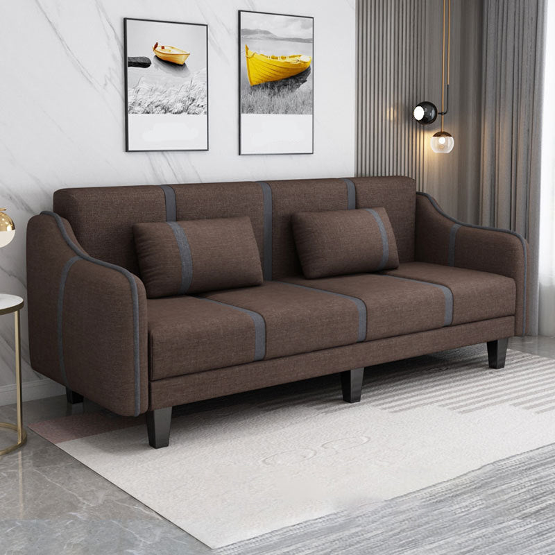 Split-Back Sleeper Sofa Extra Long 29.53" High Faux Leather/Linen/Velvet Sofa Dark Coffee Clearhalo 'furn' 'furn_sofas' 'Furniture' 'furniture_sofas' 'Living Room Furniture' 'Sofa' 'sofas' 4882830