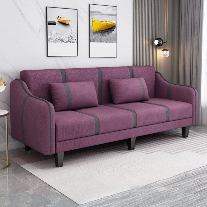 Split-Back Sleeper Sofa Extra Long 29.53" High Faux Leather/Linen/Velvet Sofa Purple Clearhalo 'furn' 'furn_sofas' 'Furniture' 'furniture_sofas' 'Living Room Furniture' 'Sofa' 'sofas' 4882832