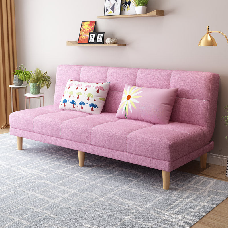 70.87" L √ó 26.77" W √ó 30.31" H Biscuit Back Sofa Foldable Armless Couch Pink Linen Blend Clearhalo 'furn' 'furn_sofas' 'Furniture' 'furniture_sofas' 'Living Room Furniture' 'Sofa' 'sofas' 4882844