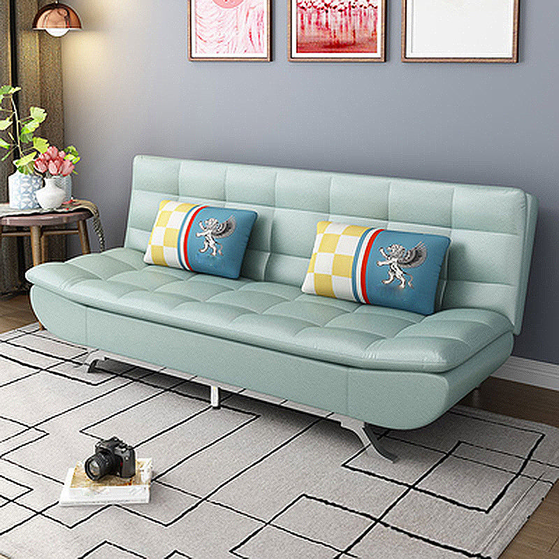 74.80" L √ó 33.46" W √ó 35.43" H Biscuit Back Couch Armless Sofa with Hair Pin Legs Blue Faux Leather Clearhalo 'furn' 'furn_sofas' 'Furniture' 'furniture_sofas' 'Living Room Furniture' 'Sofa' 'sofas' 4882859