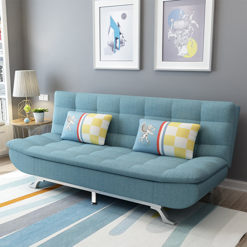 74.80" L √ó 33.46" W √ó 35.43" H Biscuit Back Couch Armless Sofa with Hair Pin Legs Blue Linen Blend Clearhalo 'furn' 'furn_sofas' 'Furniture' 'furniture_sofas' 'Living Room Furniture' 'Sofa' 'sofas' 4882864