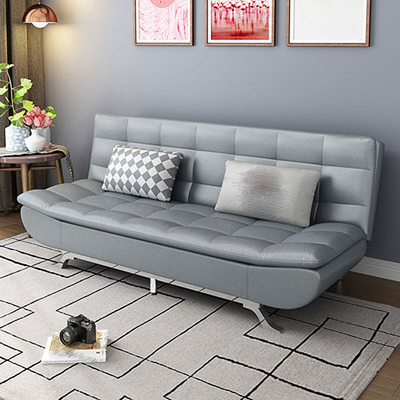 74.80" L √ó 33.46" W √ó 35.43" H Biscuit Back Couch Armless Sofa with Hair Pin Legs Grey Faux Leather Clearhalo 'furn' 'furn_sofas' 'Furniture' 'furniture_sofas' 'Living Room Furniture' 'Sofa' 'sofas' 4882875