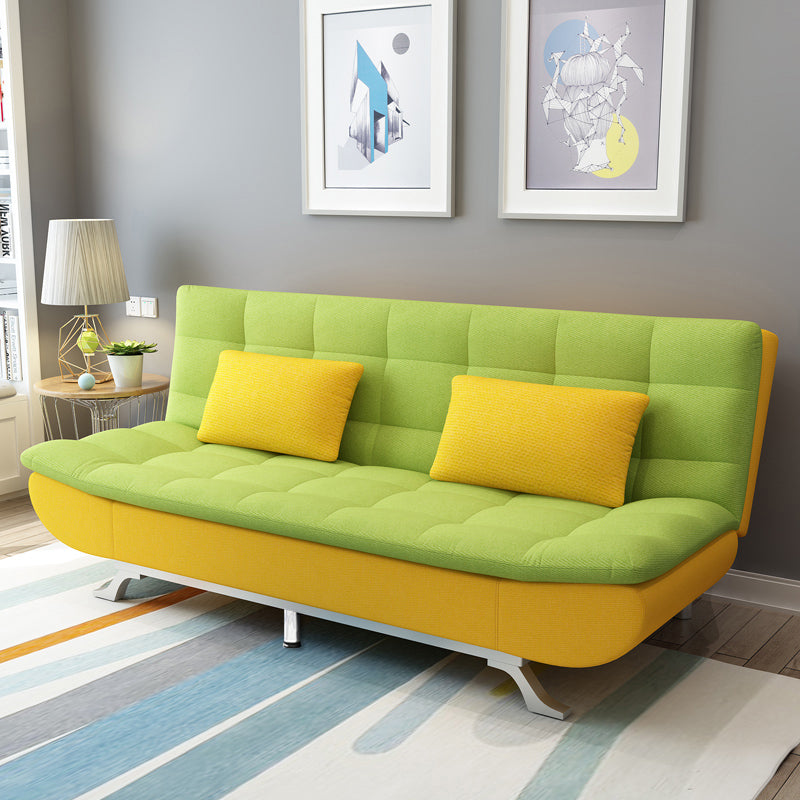 74.80" L √ó 33.46" W √ó 35.43" H Biscuit Back Couch Armless Sofa with Hair Pin Legs Yellow-Green Linen Blend Clearhalo 'furn' 'furn_sofas' 'Furniture' 'furniture_sofas' 'Living Room Furniture' 'Sofa' 'sofas' 4882877
