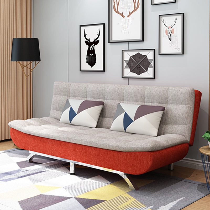 74.80" L √ó 33.46" W √ó 35.43" H Biscuit Back Couch Armless Sofa with Hair Pin Legs Gray-Orange Linen Blend Clearhalo 'furn' 'furn_sofas' 'Furniture' 'furniture_sofas' 'Living Room Furniture' 'Sofa' 'sofas' 4882883
