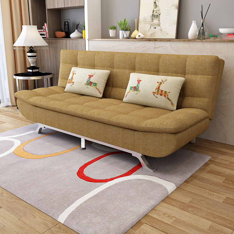 74.80" L √ó 33.46" W √ó 35.43" H Biscuit Back Couch Armless Sofa with Hair Pin Legs Golden Linen Blend Clearhalo 'furn' 'furn_sofas' 'Furniture' 'furniture_sofas' 'Living Room Furniture' 'Sofa' 'sofas' 4882884