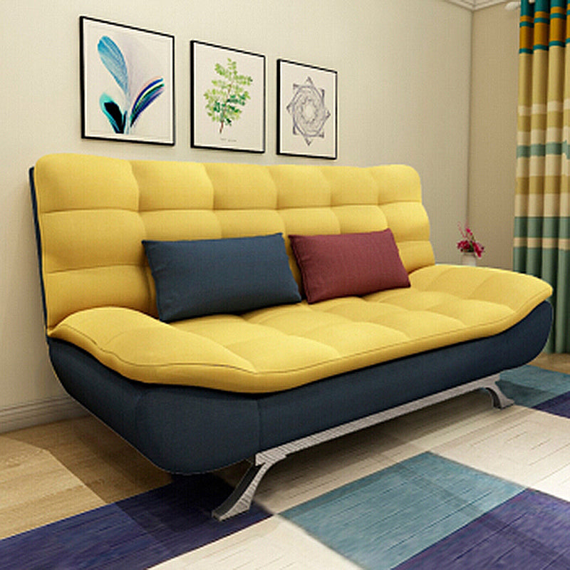 74.80" L√ó 34.65" W √ó 35.43" H Linen Slipcovered Couch Armless Sofa with Biscuit Back Yellow Blue Clearhalo 'furn' 'furn_sofas' 'Furniture' 'furniture_sofas' 'Living Room Furniture' 'Sofa' 'sofas' 4882889