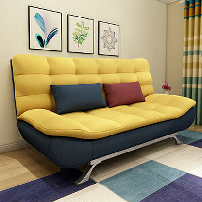 74.80" L√ó 34.65" W √ó 35.43" H Linen Slipcovered Couch Armless Sofa with Biscuit Back Yellow Blue Clearhalo 'furn' 'furn_sofas' 'Furniture' 'furniture_sofas' 'Living Room Furniture' 'Sofa' 'sofas' 4882889