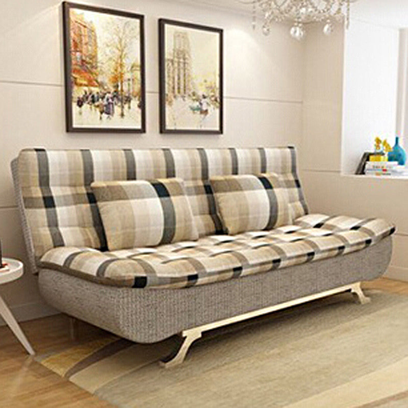 74.80" L√ó 34.65" W √ó 35.43" H Linen Slipcovered Couch Armless Sofa with Biscuit Back Brown-Khaki Clearhalo 'furn' 'furn_sofas' 'Furniture' 'furniture_sofas' 'Living Room Furniture' 'Sofa' 'sofas' 4882904