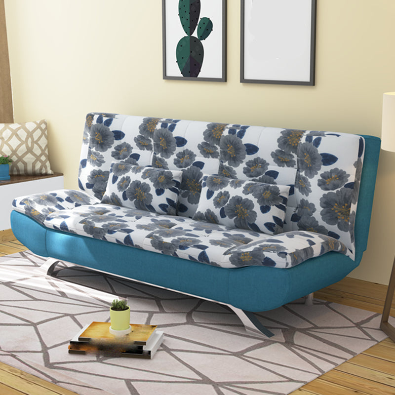 74.80" L√ó 34.65" W √ó 35.43" H Linen Slipcovered Couch Armless Sofa with Biscuit Back White-Blue Clearhalo 'furn' 'furn_sofas' 'Furniture' 'furniture_sofas' 'Living Room Furniture' 'Sofa' 'sofas' 4882907