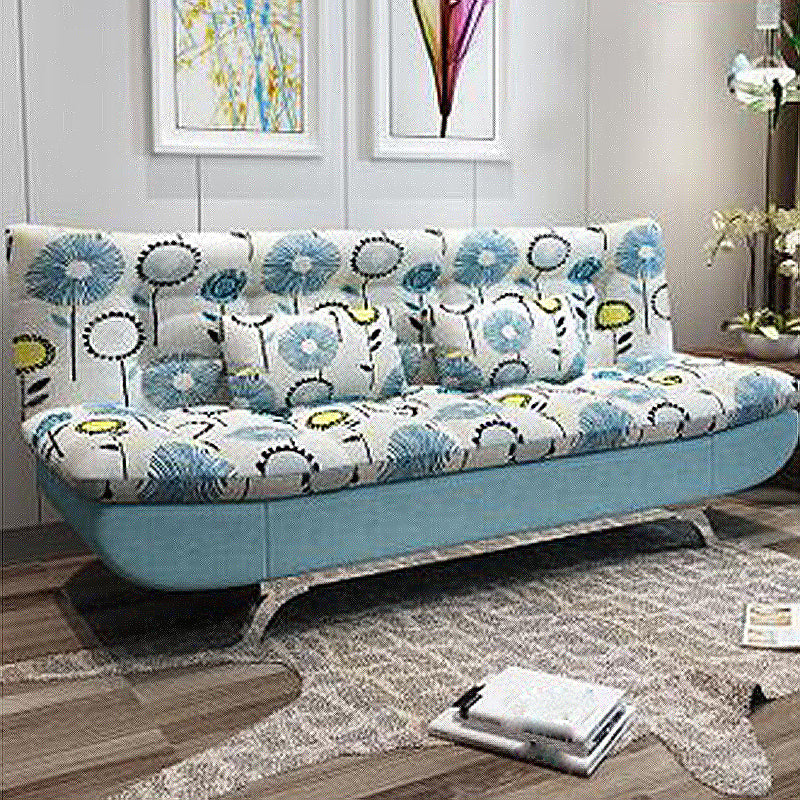 74.80" L√ó 34.65" W √ó 35.43" H Linen Slipcovered Couch Armless Sofa with Biscuit Back Blue-White Clearhalo 'furn' 'furn_sofas' 'Furniture' 'furniture_sofas' 'Living Room Furniture' 'Sofa' 'sofas' 4882911