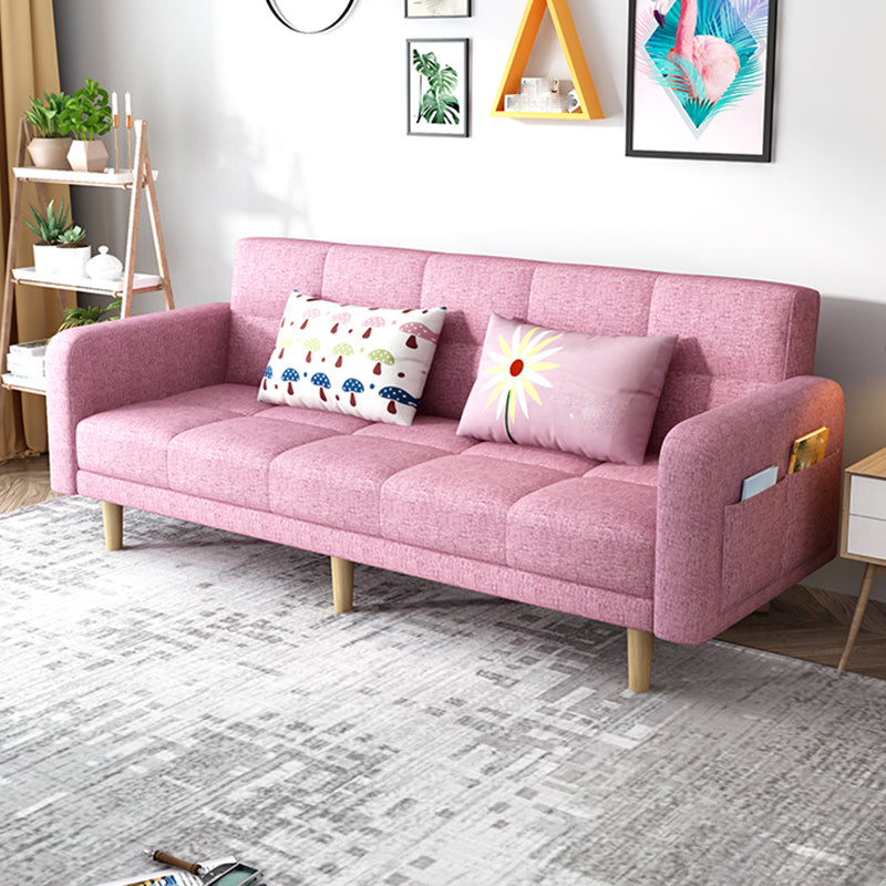 Modern Linen Tufted Sofa Bed 31"H Convertible Sofa with Square Arm Pink Clearhalo 'furn' 'furn_sofas' 'Furniture' 'furniture_sofas' 'Living Room Furniture' 'Sofa' 'sofas' 4882919