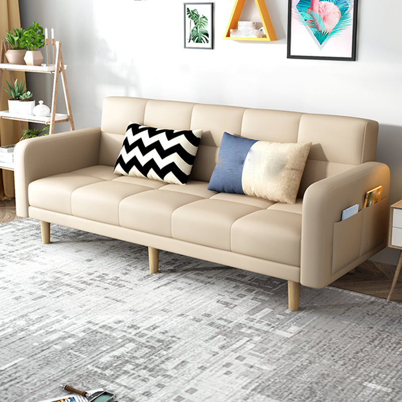 Modern Linen Tufted Sofa Bed 31"H Convertible Sofa with Square Arm 67"L x 24"W x 31.5"H Off-White Clearhalo 'furn' 'furn_sofas' 'Furniture' 'furniture_sofas' 'Living Room Furniture' 'Sofa' 'sofas' 4882920