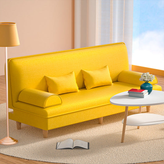 Modern Cotton-Blend/Faux Leather Convertible Sofa 33"H Armless Sofa for Living Room Yellow