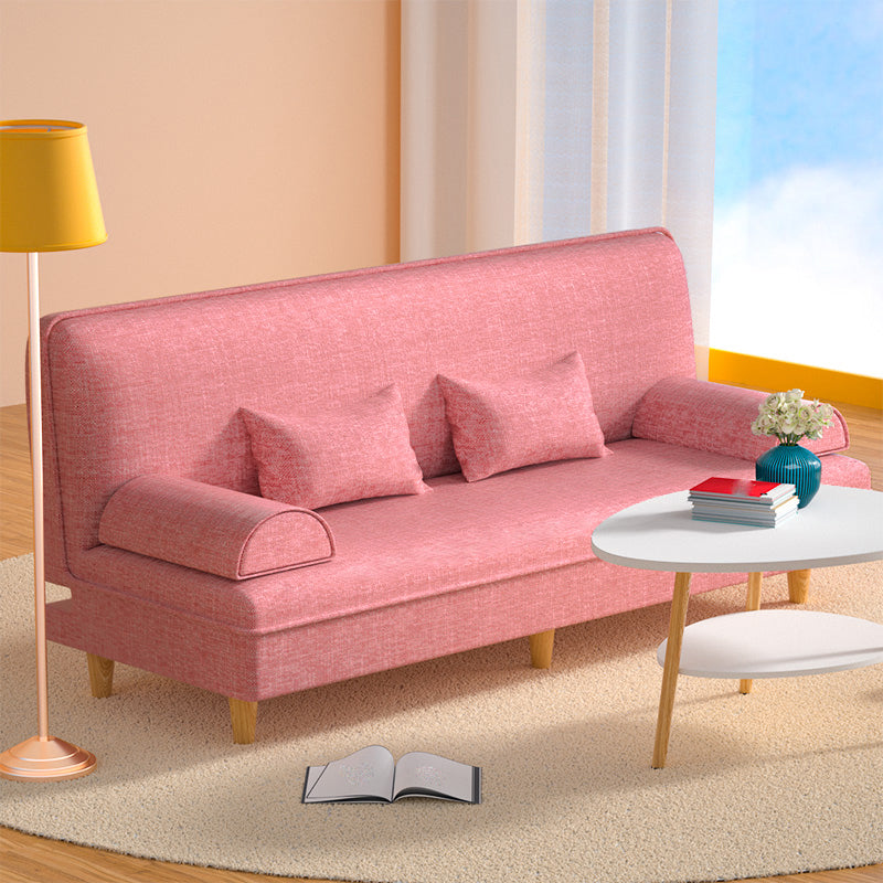 Modern Cotton-Blend/Faux Leather Convertible Sofa 33"H Armless Sofa for Living Room Pink Clearhalo 'furn' 'furn_sofas' 'Furniture' 'furniture_sofas' 'Living Room Furniture' 'Sofa' 'sofas' 4882957