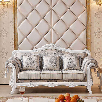 Traditional Tufted Rolled Arm Settee Slipcovered Sofa for Three People Yellow White Clearhalo 'furn' 'furn_sofas' 'Furniture' 'furniture_sofas' 'Living Room Furniture' 'Sofa' 'sofas' 4882979