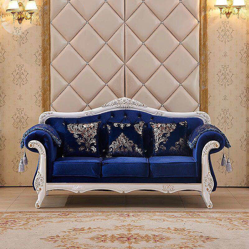 Traditional Tufted Rolled Arm Settee Slipcovered Sofa for Three People Dark Blue Gray-White Clearhalo 'furn' 'furn_sofas' 'Furniture' 'furniture_sofas' 'Living Room Furniture' 'Sofa' 'sofas' 4882982