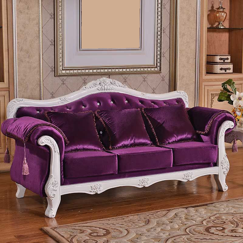 Traditional Tufted Rolled Arm Settee Slipcovered Sofa for Three People Purple White Clearhalo 'furn' 'furn_sofas' 'Furniture' 'furniture_sofas' 'Living Room Furniture' 'Sofa' 'sofas' 4882983