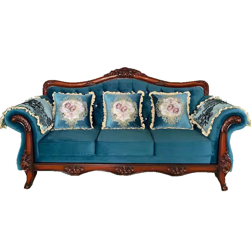 Traditional Tufted Rolled Arm Settee Slipcovered Sofa for Three People Blue-Brown Clearhalo 'furn' 'furn_sofas' 'Furniture' 'furniture_sofas' 'Living Room Furniture' 'Sofa' 'sofas' 4882986