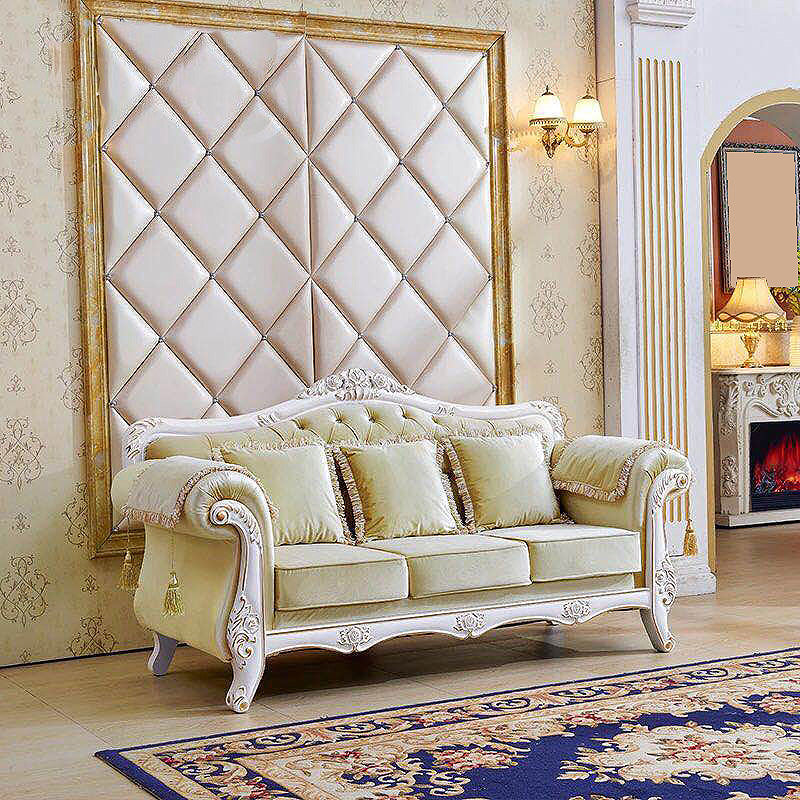 Traditional Tufted Rolled Arm Settee Slipcovered Sofa for Three People White Green Clearhalo 'furn' 'furn_sofas' 'Furniture' 'furniture_sofas' 'Living Room Furniture' 'Sofa' 'sofas' 4882988