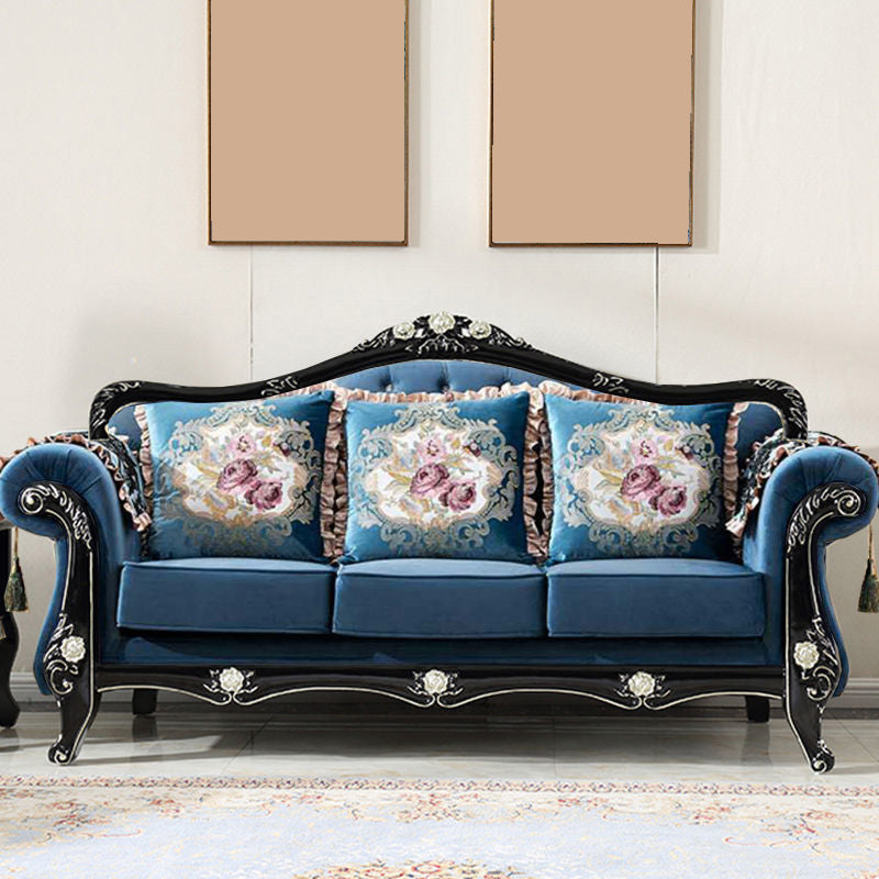 Traditional Tufted Rolled Arm Settee Slipcovered Sofa for Three People Dark Blue-Black Clearhalo 'furn' 'furn_sofas' 'Furniture' 'furniture_sofas' 'Living Room Furniture' 'Sofa' 'sofas' 4882996