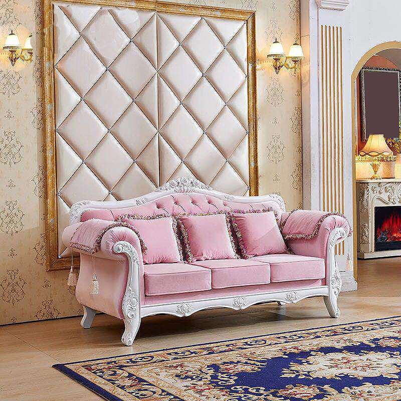 Traditional Tufted Rolled Arm Settee Slipcovered Sofa for Three People White Pink Clearhalo 'furn' 'furn_sofas' 'Furniture' 'furniture_sofas' 'Living Room Furniture' 'Sofa' 'sofas' 4883006