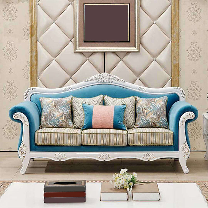 Traditional Tufted Rolled Arm Settee Slipcovered Sofa for Three People Army Green-White Clearhalo 'furn' 'furn_sofas' 'Furniture' 'furniture_sofas' 'Living Room Furniture' 'Sofa' 'sofas' 4883007