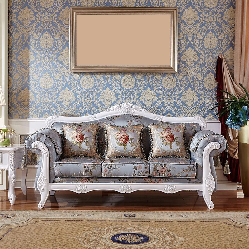 Traditional Tufted Rolled Arm Settee Slipcovered Sofa for Three People Sky Blue-White Clearhalo 'furn' 'furn_sofas' 'Furniture' 'furniture_sofas' 'Living Room Furniture' 'Sofa' 'sofas' 4883009