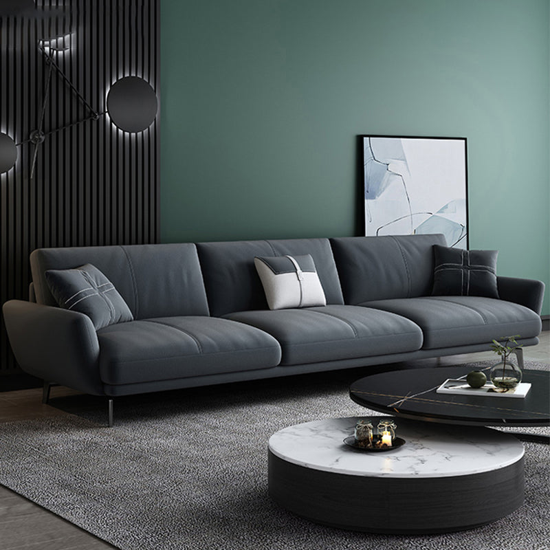 Faux Leather Flared Arm Sofa Pillows Back Couch for Three People Dark Gray Latex Clearhalo 'Furniture' 'furniture_sofas' 'Living Room Furniture' 'Sofa' 'sofas' 4883011