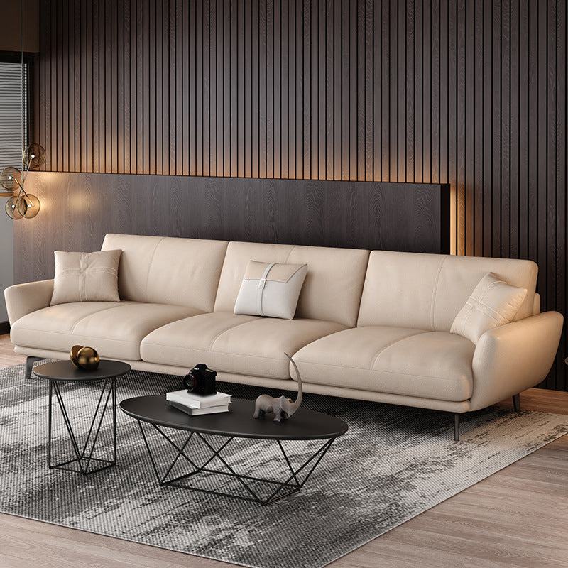 Faux Leather Flared Arm Sofa Pillows Back Couch for Three People Beige-Yellow Clearhalo 'Furniture' 'furniture_sofas' 'Living Room Furniture' 'Sofa' 'sofas' 4883012