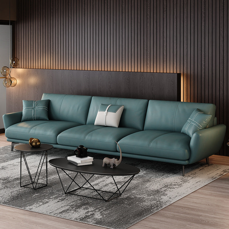 Faux Leather Flared Arm Sofa Pillows Back Couch for Three People Peacock Blue Clearhalo 'Furniture' 'furniture_sofas' 'Living Room Furniture' 'Sofa' 'sofas' 4883013