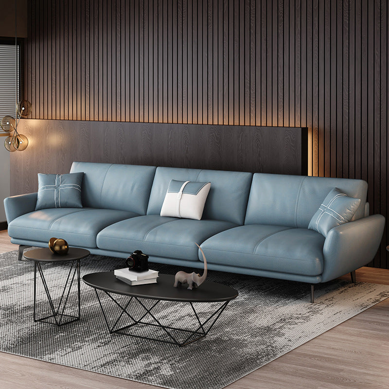 Faux Leather Flared Arm Sofa Pillows Back Couch for Three People Royal Blue Clearhalo 'Furniture' 'furniture_sofas' 'Living Room Furniture' 'Sofa' 'sofas' 4883015