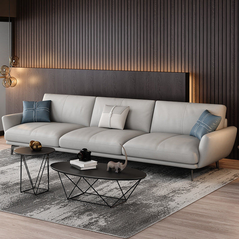 Faux Leather Flared Arm Sofa Pillows Back Couch for Three People Light Gray Clearhalo 'Furniture' 'furniture_sofas' 'Living Room Furniture' 'Sofa' 'sofas' 4883017