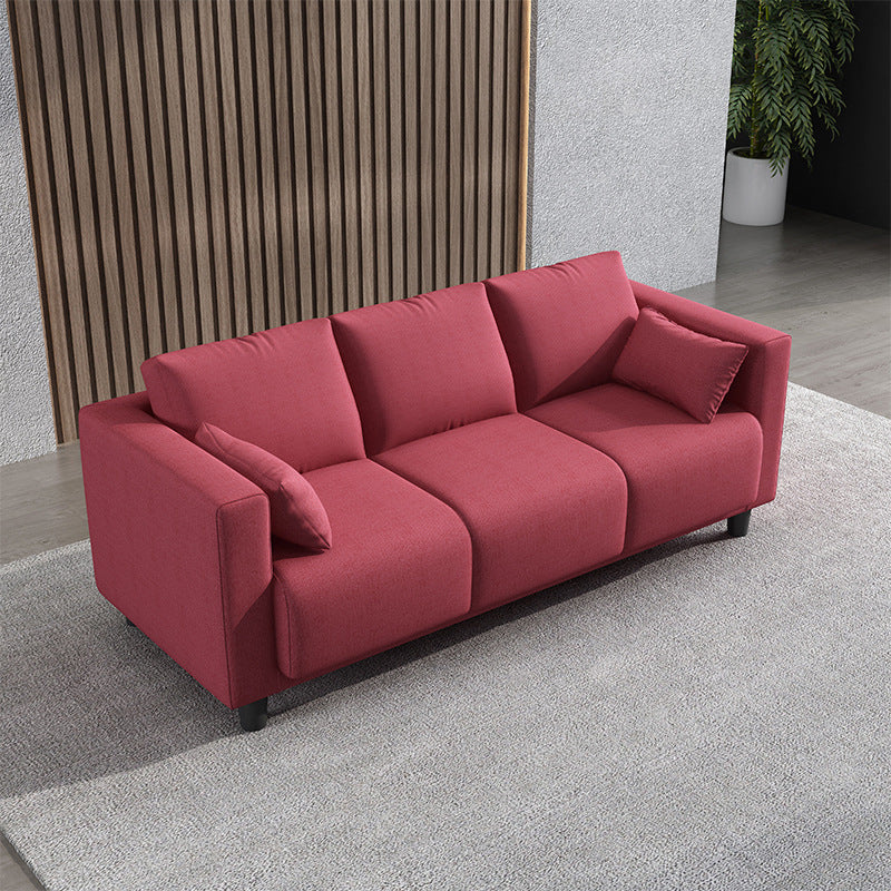 Modern Faux Leather/Linen Sofa Square Arm Couch for Living Room Burgundy Clearhalo 'furn' 'furn_sofas' 'Furniture' 'furniture_sofas' 'Living Room Furniture' 'Sofa' 'sofas' 4883020