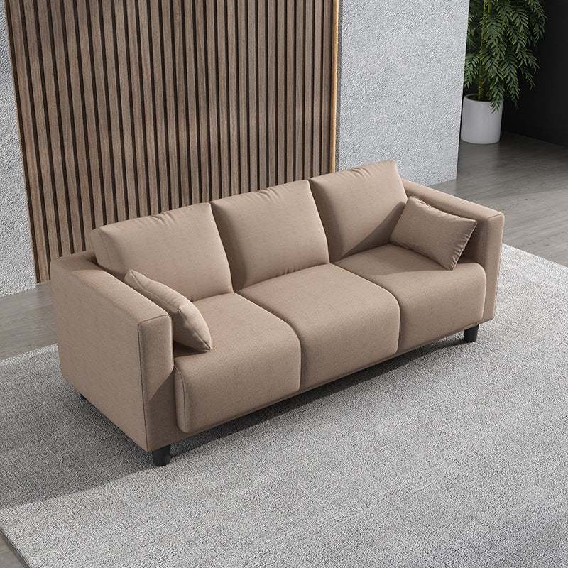 Modern Faux Leather/Linen Sofa Square Arm Couch for Living Room Khaki Clearhalo 'furn' 'furn_sofas' 'Furniture' 'furniture_sofas' 'Living Room Furniture' 'Sofa' 'sofas' 4883033