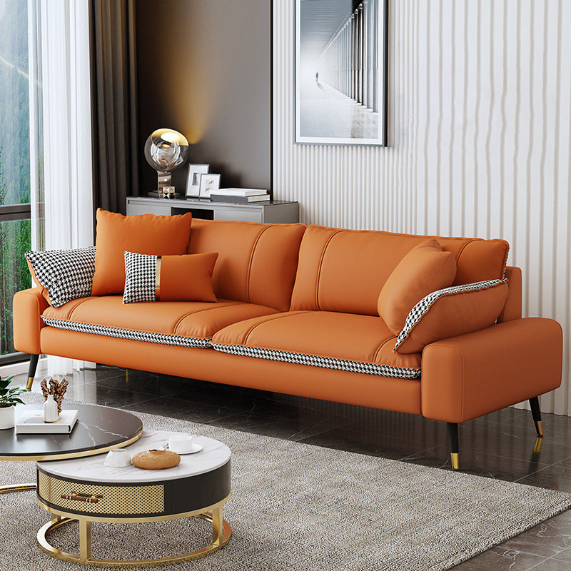 Mid-Century Modern Square Arm Sofa Pillow Back Couch for Living Room Orange Houndstooth Clearhalo 'furn' 'furn_sofas' 'Furniture' 'furniture_sofas' 'Living Room Furniture' 'Sofa' 'sofas' 4883052